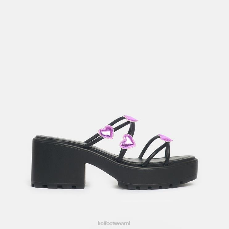 KOI footwear NL - zwart vrouwen KOI footwear bloeiende harten strappy sliders 4T600148