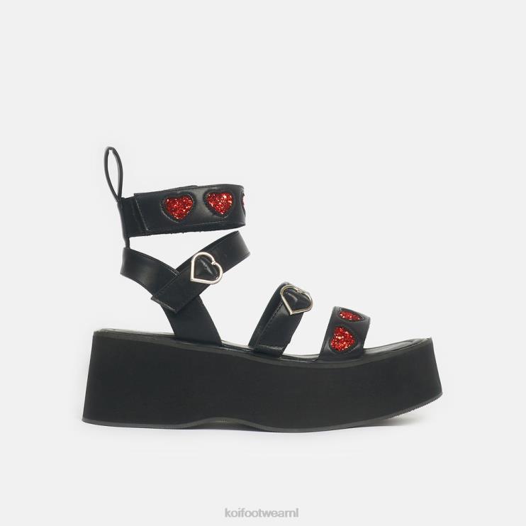 KOI footwear Nederland - zwart vrouwen KOI footwear Rogue lovergirl platte sandalen met hartjes 4T600147