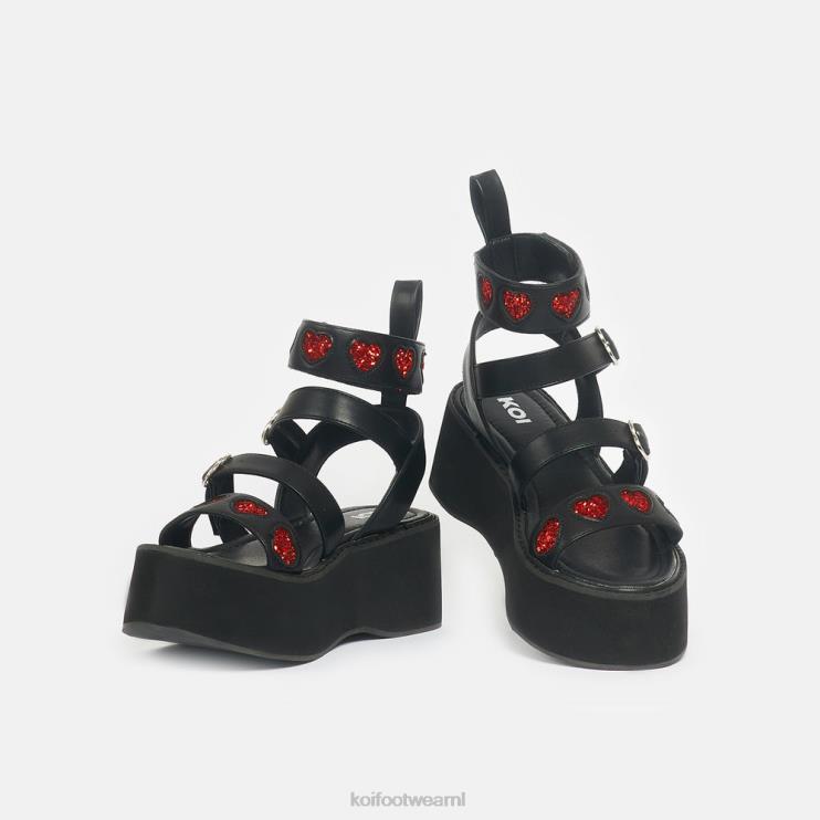 KOI footwear Nederland - zwart vrouwen KOI footwear Rogue lovergirl platte sandalen met hartjes 4T600147