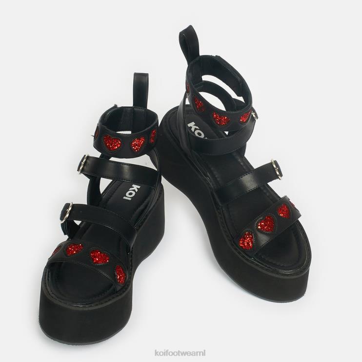 KOI footwear Nederland - zwart vrouwen KOI footwear Rogue lovergirl platte sandalen met hartjes 4T600147